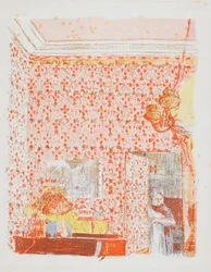 Interieur mit rosa Vorhängen I